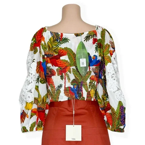 NWT Farm Rio Forest Birds crochet and guipure lace Cropped Blouse Size L - Picture 7 of 16